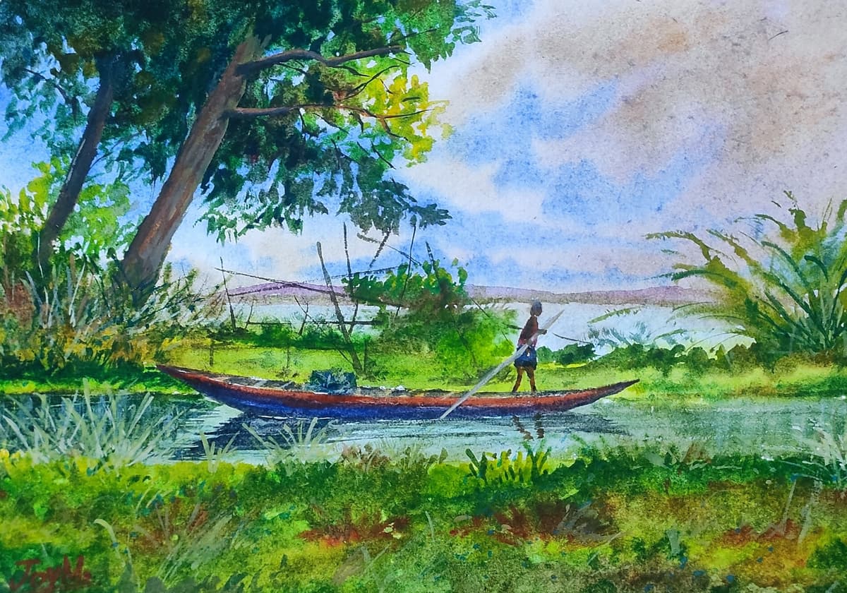 Lone Fisherman and Sunset