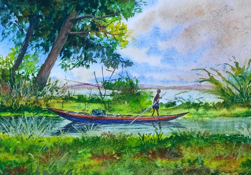 Lone Fisherman and Sunset